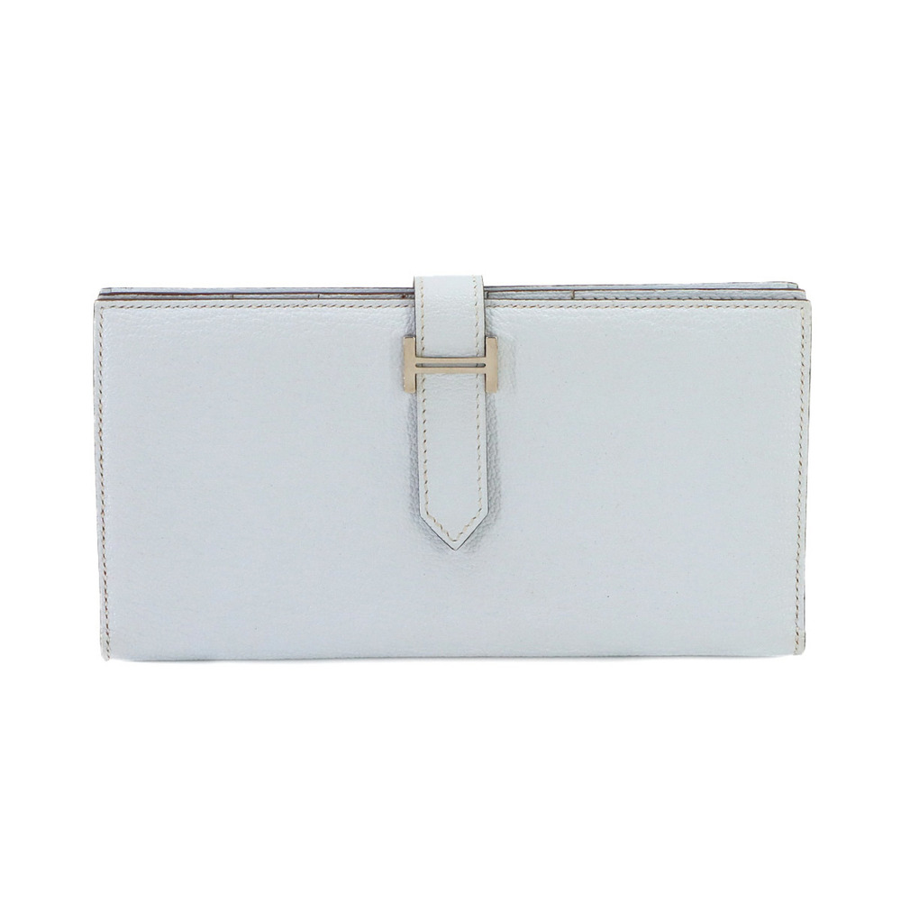 Hermes Bearn Soufflet Bi-fold Long Wallet, Chevre Leather, Blue Brume, Z Stam...
